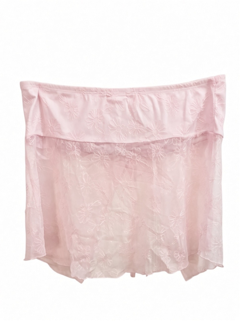 Love on a Hanger Pink Floral Mesh Ruched Drawstring Tie Front Top Blouse Size XL - Picture 7 of 11